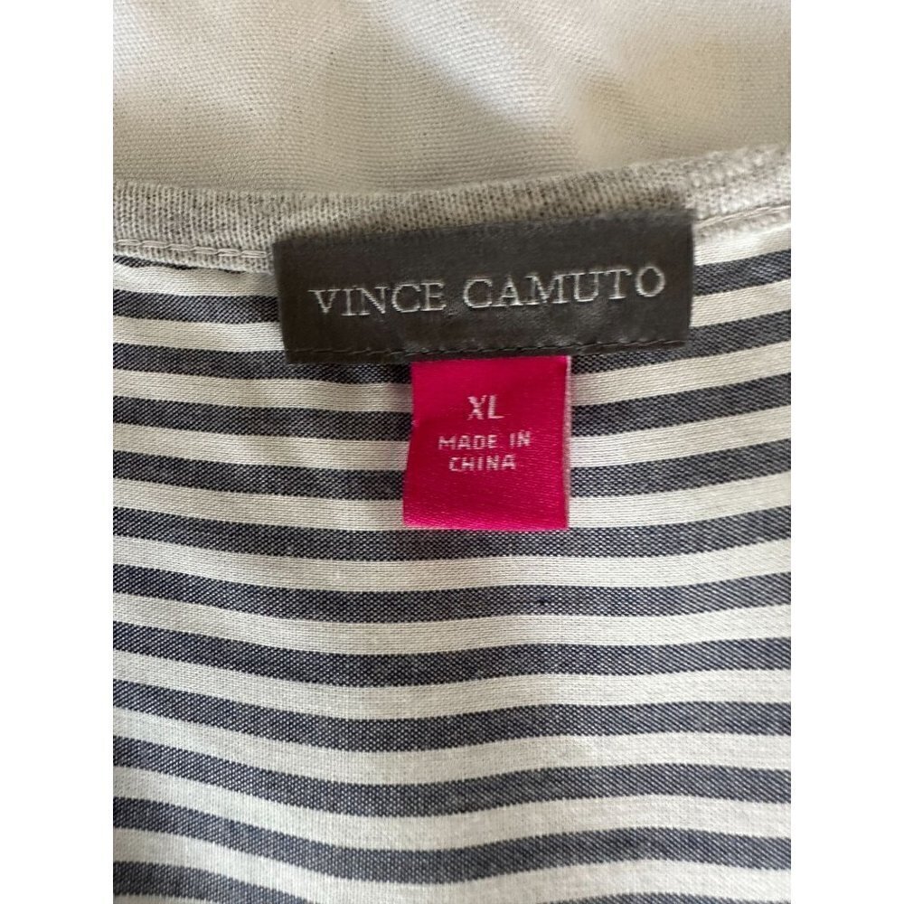 Vince Camuto Top Shirt Women XL Cotton Rayon Gray Front Blue White Stripes Back - Picture 6 of 10